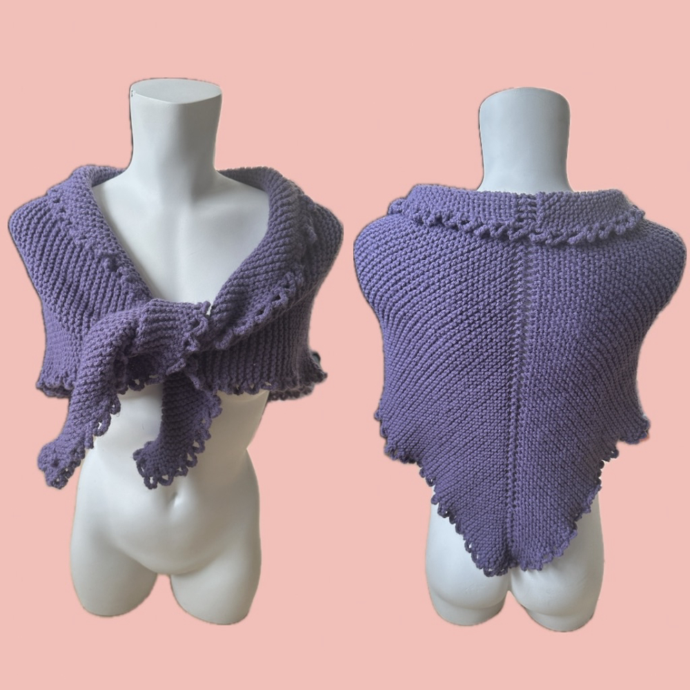 Handmade Crochet Sophie Shawl Scarf Purple Coquette Knit Wrap